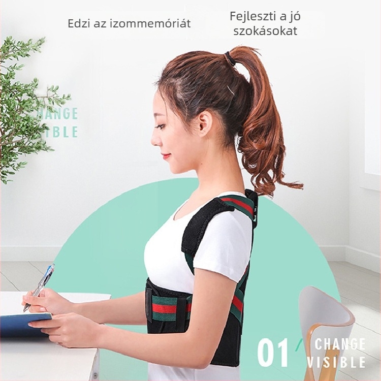 Légáteresztő testtartás-korrektor öv, támogatással, férfiaknak, nőknek, gyerekeknek, serdülőknek és felnőtteknek a görnyedés megelőzésére.