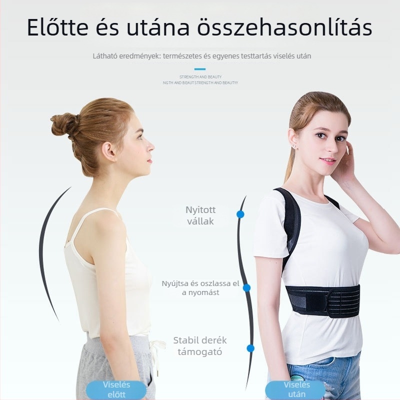 Felnőtt testtartás-korrigáló öv - anti-hanyatló görbület a gerincnél, nyitott vállak, egyenes hát, lélegző dizájn (Modell 019, Kód 019, 2023)