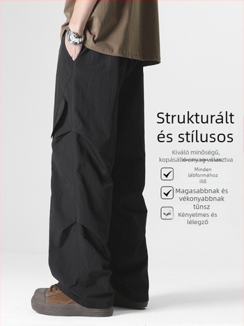 Nyári könnyű munkanadrág – egyenes szabású, középmagas derék, övvel, gyorsan száradó rugalmas szövet