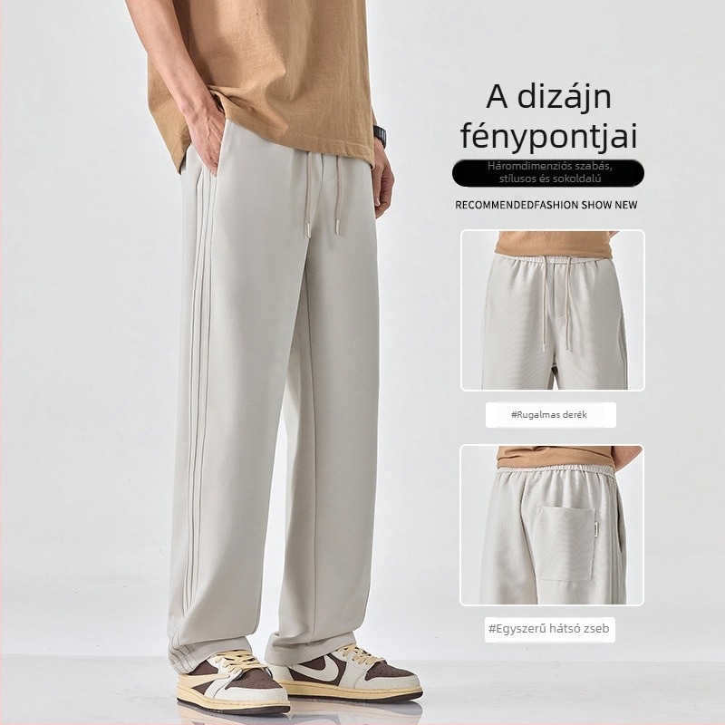 Férfi nyári sportnadrág, lazán illeszkedő, egyenes szárú, nylon anyag