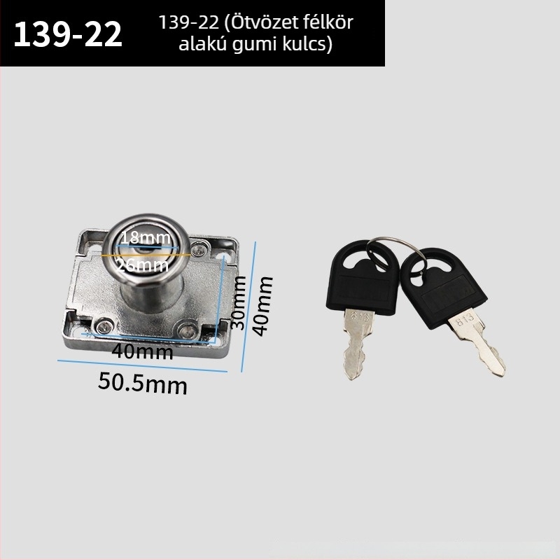 Fiókzár és szekrényzár, cinkötvözet, modellek 138-22, 139-22, 106, 106c, Lemon shuo
