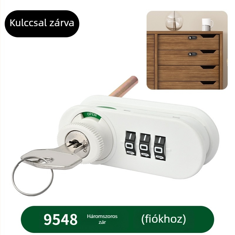 WT 3-digit mechanikus jelszavas zár szekrényekhez és fiókokhoz — Modell 9548, Anyag: Műanyag, Modern Minimalista Stílus