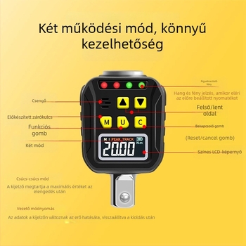 Yarik digitális kijelzős nyomatékkulcs krom-vanádium acélból, nagy pontosságú, ±2% a keringés irányában, ±2,5% ellentétes irányban, súly 200 g