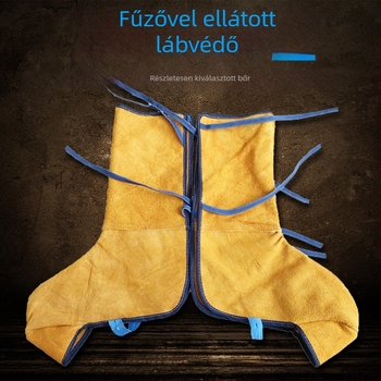 Fűzővel ellátott tehénbőrből készült lábvédő hegesztéshez — kopásálló, hőszigetelő, térdvédő
