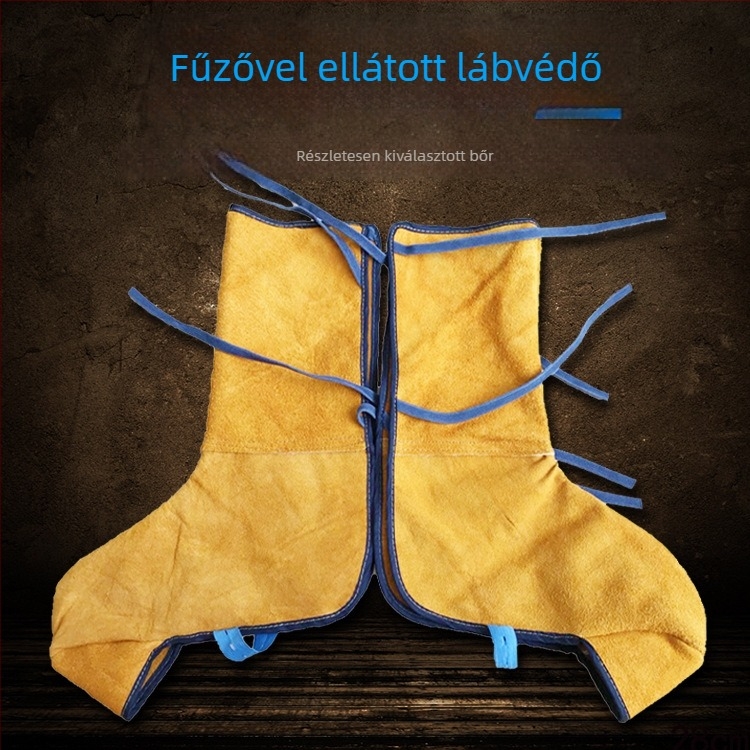 Fűzővel ellátott tehénbőrből készült lábvédő hegesztéshez — kopásálló, hőszigetelő, térdvédő