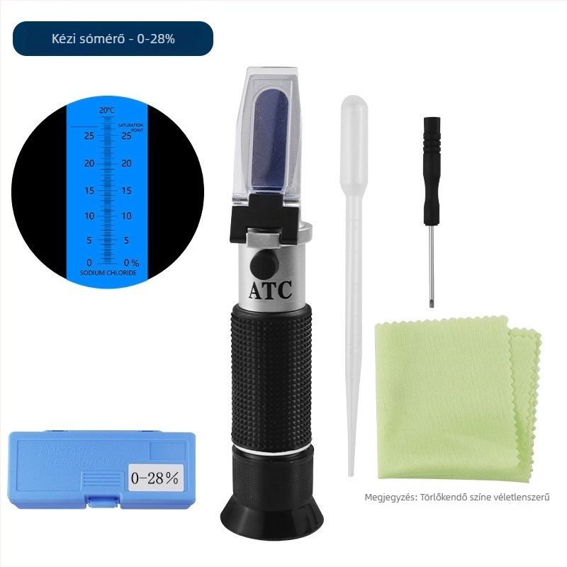 3-in-1 mérő: sótartalom, alkoholtartalom és cukortartalom; bor és sör specifikus gravitáció mérő; vizelet specifikus gravitáció detektor