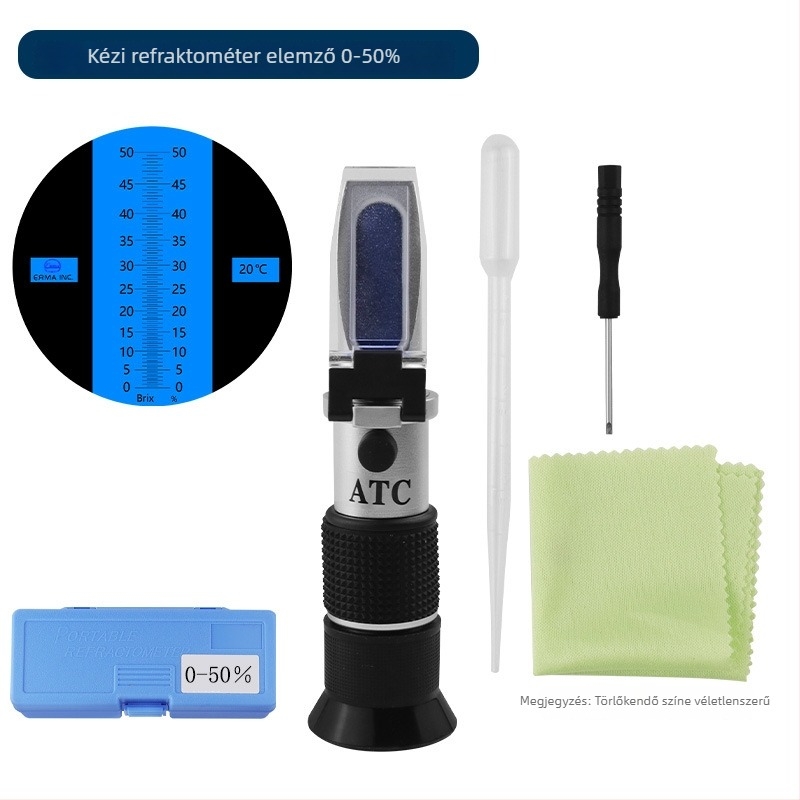 3-in-1 mérő: sótartalom, alkoholtartalom és cukortartalom; bor és sör specifikus gravitáció mérő; vizelet specifikus gravitáció detektor