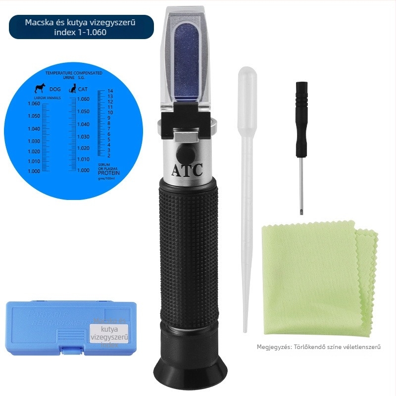 3-in-1 mérő: sótartalom, alkoholtartalom és cukortartalom; bor és sör specifikus gravitáció mérő; vizelet specifikus gravitáció detektor