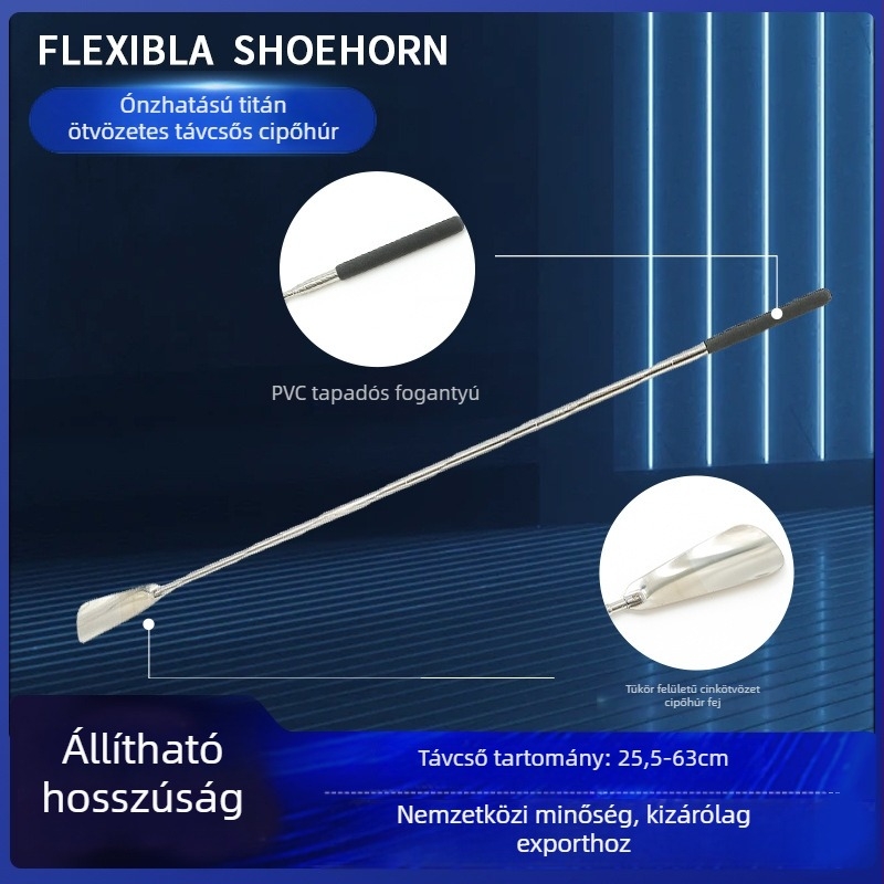 Haiteng rozsdamentes acél teleszkópos cipőhajlító, extrahosszú, 25,5 cm-re összenyomható, 63 cm-ig kinyújtható, súly 45 g