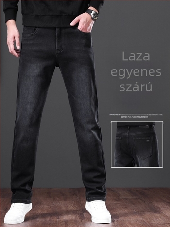 Férfi denimnadrág, egyenes szabású, fekete, 2026-os őszi kollekció, enyhe rugalmasság