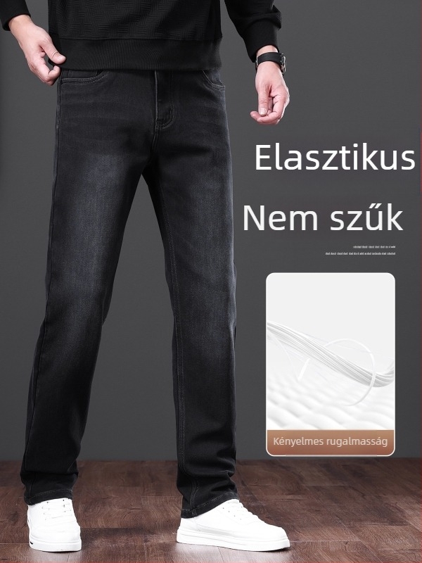 Férfi denimnadrág, egyenes szabású, fekete, 2026-os őszi kollekció, enyhe rugalmasság