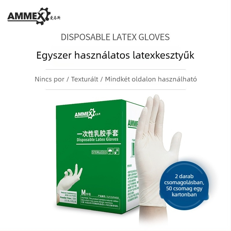 Ammex egyszer használatos kesztyűk, 10 doboz kartononként, ipari gyártásra, laboratóriumoknak, takarításra és személyi védelemre.