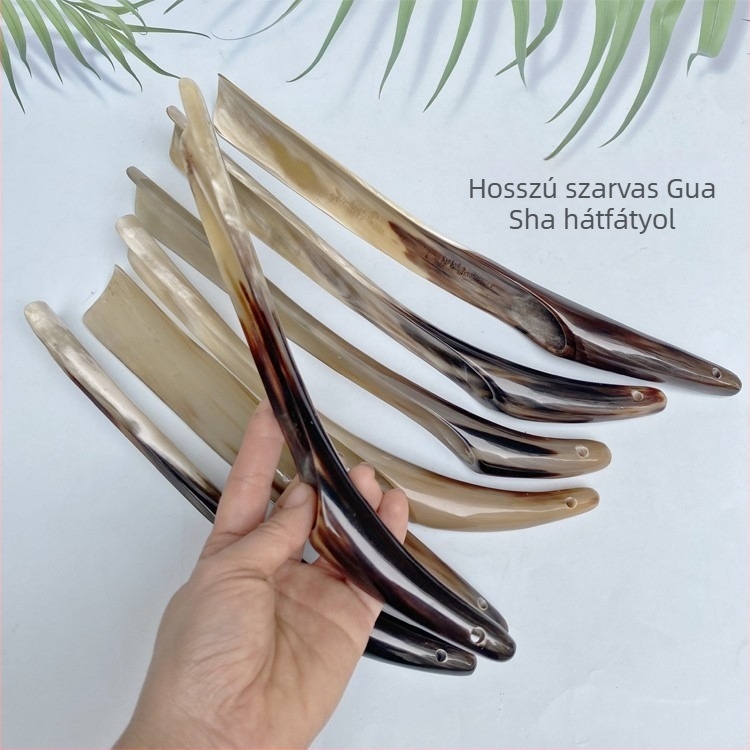 Gua sha hátmasszírozó tehénszarvból, fényűző stílus, anyag: állati szarv, ajándékhoz ideális, univerzális használat