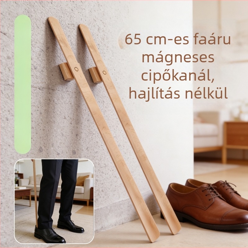Mágneses extrahosszú fa cipőhúzó terhes nők és idős emberek számára ergonómiai kialakítással a hátsó tehermentesítésére. Anyag: bükkfa; Modell XB-2547; Termék kód XB-2547; Stílus: Ahogy látható; Szezonok: Minden.