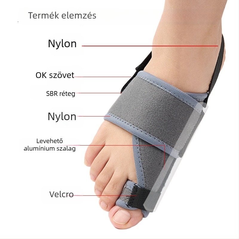 Nagy lábujj valgus korrigáló ortózis állítható pánttal, alumíniumlemez és ujjelválasztóval