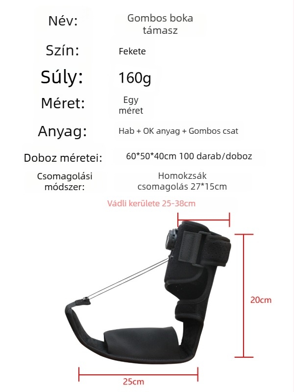 Lábfejdrop ortézis ív- és talptámogatással, éjszakai nyújtóöv a láb védelmére