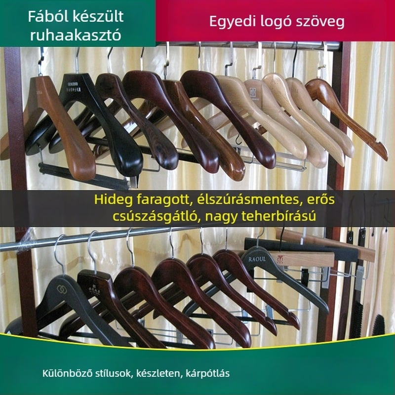 Fából készült ruhaakasztó – ruhákhoz, nadrágokhoz és nyakkendőkhöz, modern letisztult stílus, testreszabás elérhető