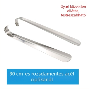 Rozsdamentes acélból készült hosszú cipőkanál, ívelt kampóval, 19 cm