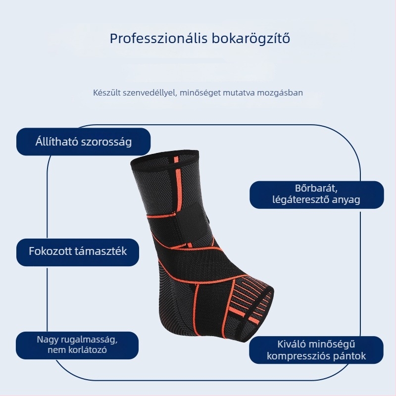 Bokarögzítő pánttal, kompresszióval és csúszásmentes felülettel kosárlabdához, futballhoz, ugrókötélhez, túrázáshoz és futáshoz – felnőttek bokatámasza