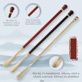 Cipőkanál hosszú nyéllel, tömör fából készült, modell Shoehorn, márka Shuofeng craftsmanship, termékkód 001