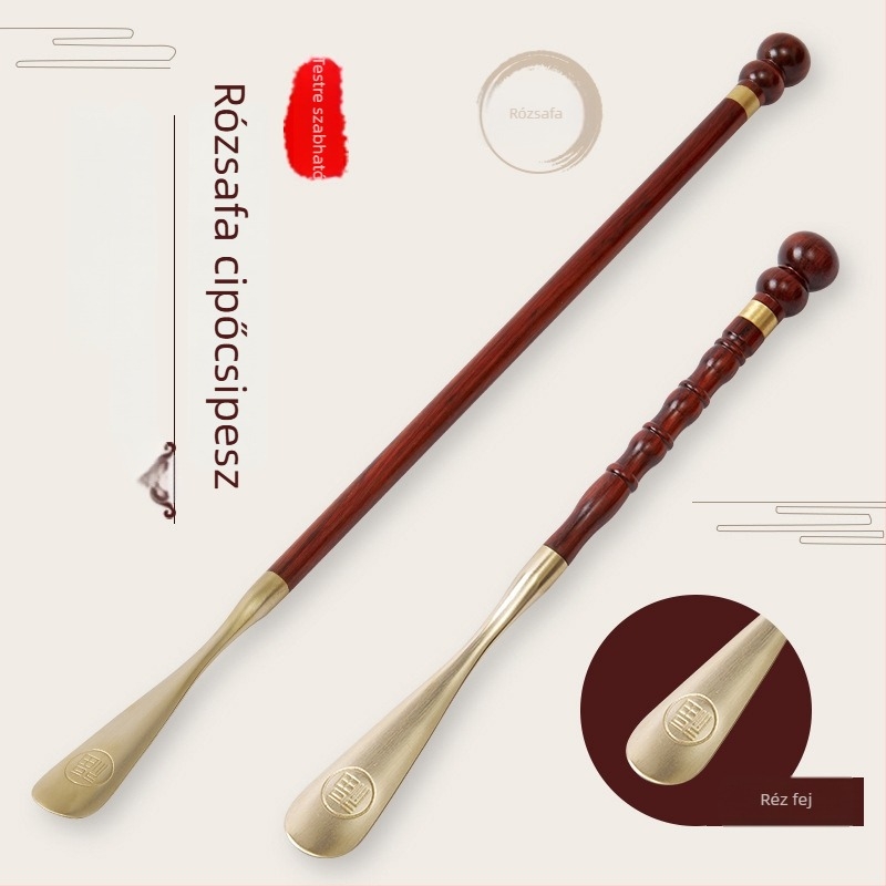 Cipőkanál hosszú nyéllel, tömör fából készült, modell Shoehorn, márka Shuofeng craftsmanship, termékkód 001