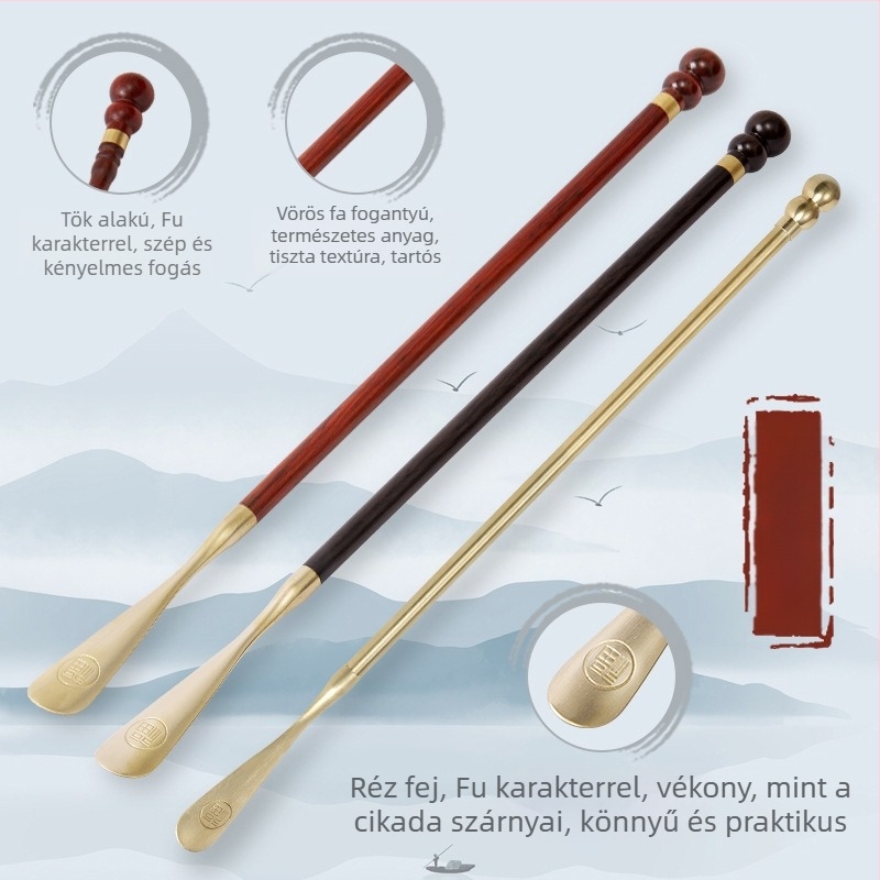 Cipőkanál hosszú nyéllel, tömör fából készült, modell Shoehorn, márka Shuofeng craftsmanship, termékkód 001