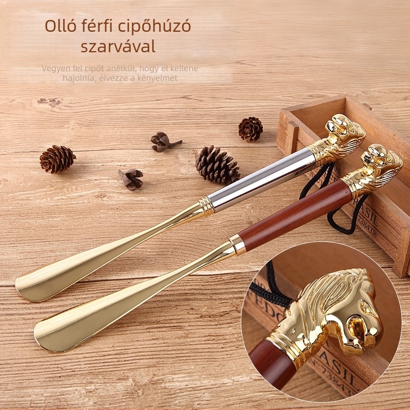shoehorn – hosszú, tömfa és fémötvözet, oroszlán fej vagy lófej, tizenkét állat, modell Xd-2652