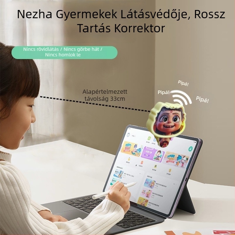 Gyermekek látásvédője és testtartás-korrektor, modell E2, CE tanúsítvány, közelségfigyelmeztetés, íróasztalhoz és házi feladatokhoz