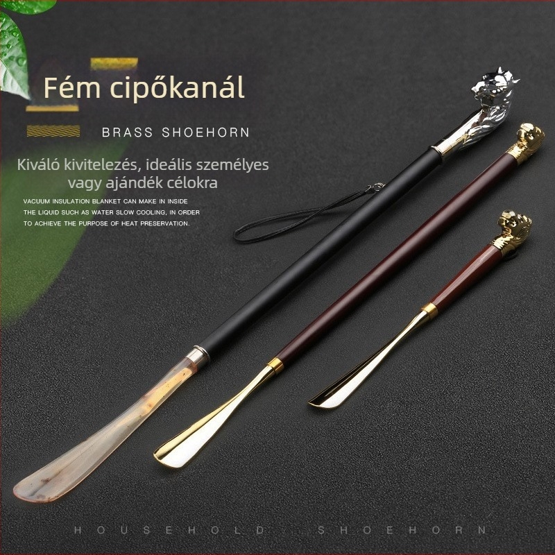 Extra Long Shoe Horn with zinc alloy puller head, detachable head, patterned head design