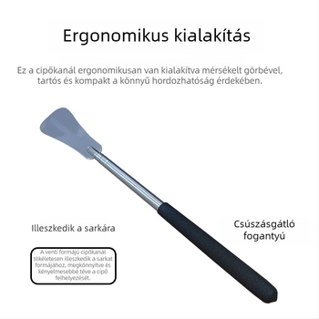 Rozsdamentes acélból készült teleszkópos cipőkanál tárolóval, háromszakaszos rejtett dizájn, állítható hosszúság