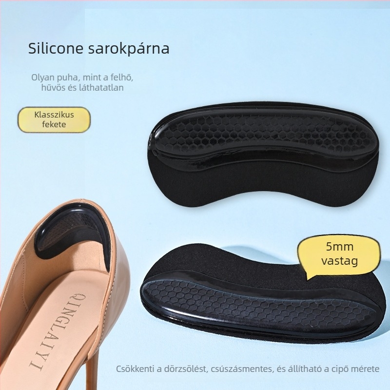 Szilikon anti-slip sarokpárna, Anti-scratch heel modell, sportcipőkhez, bőr cipőkhöz, papucsokhoz, hétköznapi és munkás cipőkhöz, félméretű talpbetét mindennapi használatra