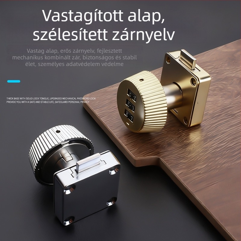 Zárkódos szekrényzár rejtett mechanikával | Fa ajtókhoz alkalmas | Anyag: cinkötvözet, ABS és mangán acél | Márka: Dingsen | Stílus: modern minimalist