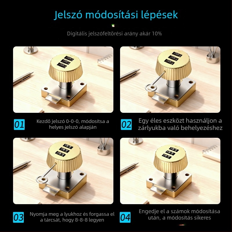 Zárkódos szekrényzár rejtett mechanikával | Fa ajtókhoz alkalmas | Anyag: cinkötvözet, ABS és mangán acél | Márka: Dingsen | Stílus: modern minimalist