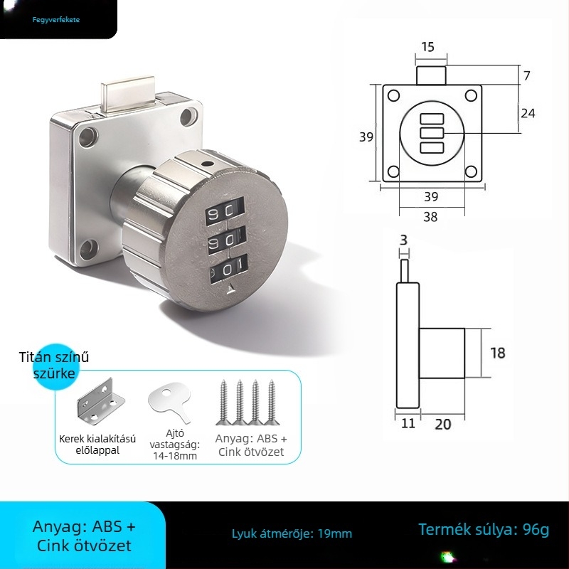 Zárkódos szekrényzár rejtett mechanikával | Fa ajtókhoz alkalmas | Anyag: cinkötvözet, ABS és mangán acél | Márka: Dingsen | Stílus: modern minimalist