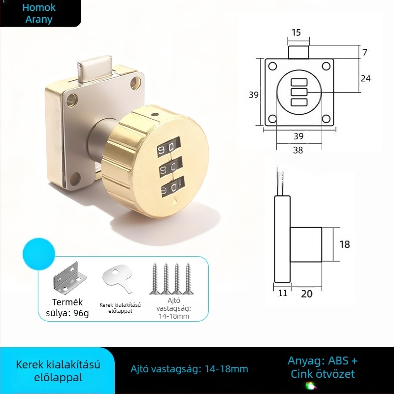 Zárkódos szekrényzár rejtett mechanikával | Fa ajtókhoz alkalmas | Anyag: cinkötvözet, ABS és mangán acél | Márka: Dingsen | Stílus: modern minimalist