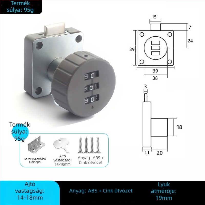Zárkódos szekrényzár rejtett mechanikával | Fa ajtókhoz alkalmas | Anyag: cinkötvözet, ABS és mangán acél | Márka: Dingsen | Stílus: modern minimalist