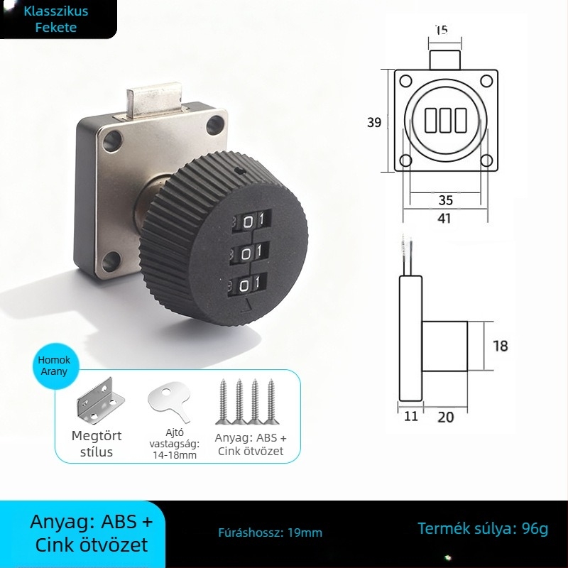 Zárkódos szekrényzár rejtett mechanikával | Fa ajtókhoz alkalmas | Anyag: cinkötvözet, ABS és mangán acél | Márka: Dingsen | Stílus: modern minimalist