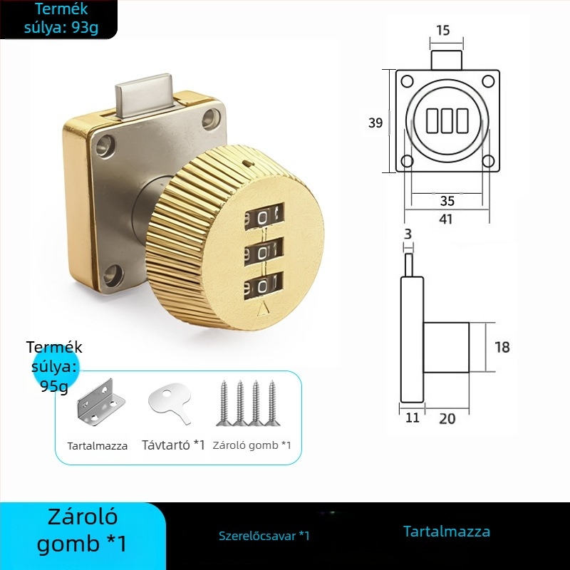 Zárkódos szekrényzár rejtett mechanikával | Fa ajtókhoz alkalmas | Anyag: cinkötvözet, ABS és mangán acél | Márka: Dingsen | Stílus: modern minimalist