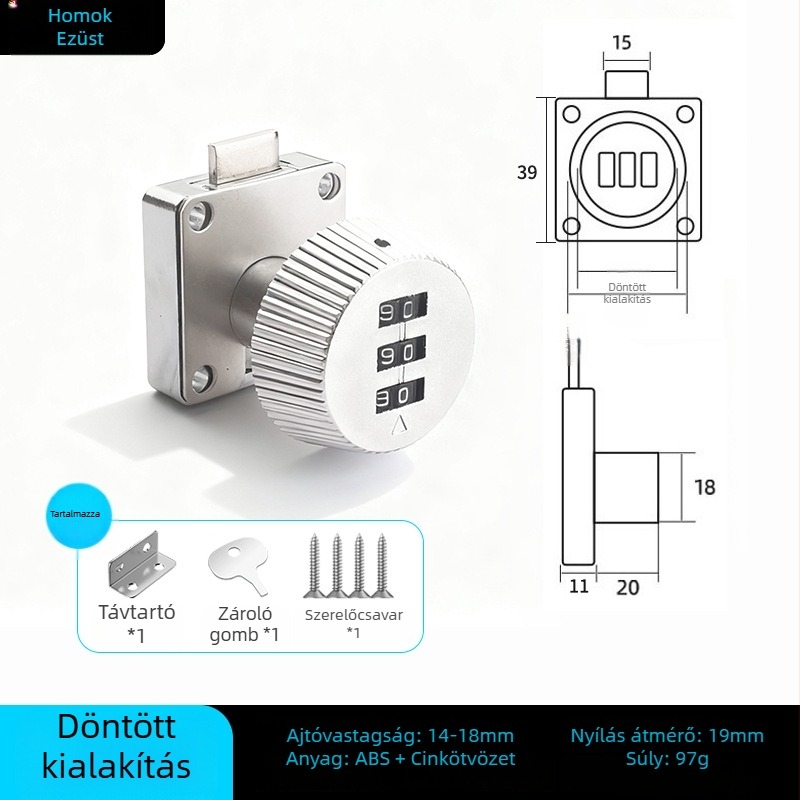 Zárkódos szekrényzár rejtett mechanikával | Fa ajtókhoz alkalmas | Anyag: cinkötvözet, ABS és mangán acél | Márka: Dingsen | Stílus: modern minimalist
