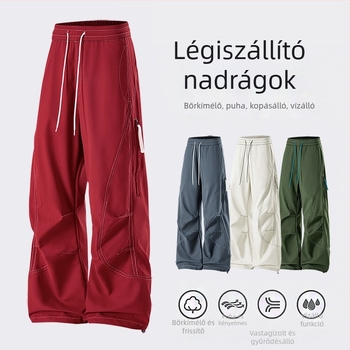 Kényelmes férfi kültéri nadrág – vízálló és szélálló, középtáji derékvonal, egyenes szabás, kötőzárás, poliészter-keverék