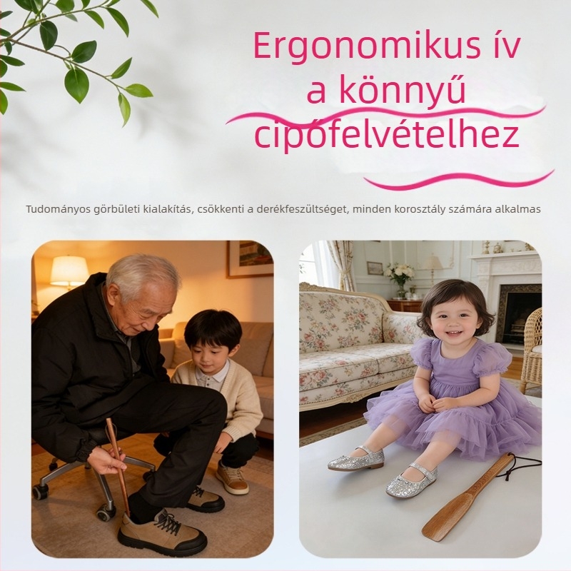 Diófából készült cipőhúzó hosszú nyéllel, otthoni használatra