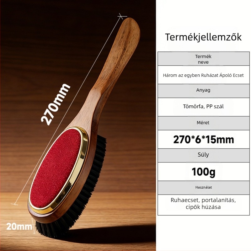 Háromfunkciós ruhatisztító kefé, modell Shoe Horn, stílus egyenes nyél, Lineneng
