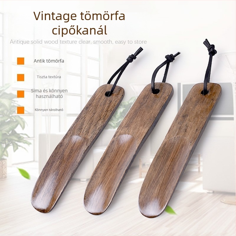 Fa cipőkanál egyenes fogantyúval – otthoni használatra és utazáshoz, méret 20 cm x 4 cm