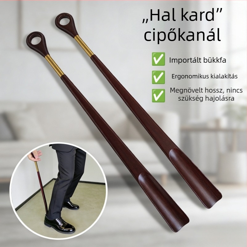 52 cm hosszú fa cipőkanál, hosszú nyéllel, háztartási használatra, terhes nők és idősek számára, hordozható és kényelmes
