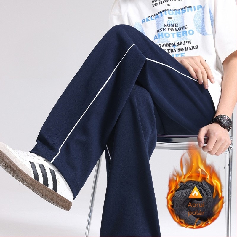 Férfiaknak kétcsíkos iskolai egyenruha nadrág, 2026 nyár, egyenes szabású sportos-casual nadrág, fiataloknak, laza, hosszú