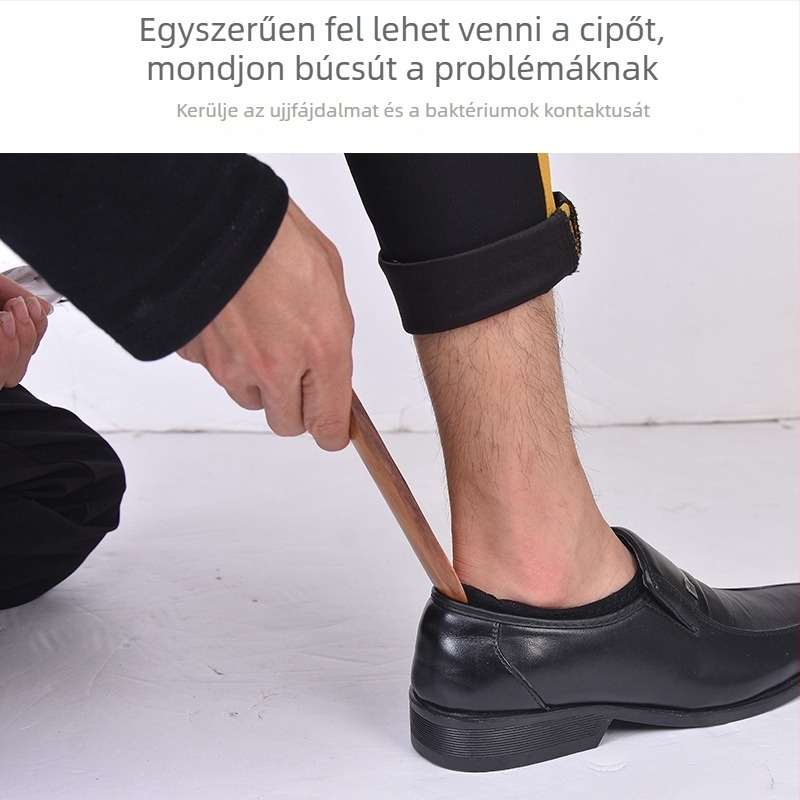 Kis fából készült cipőkanál, tömörfa modell; alkalmas sportcipőkhöz, mindennapi és bőr cipőkhöz.