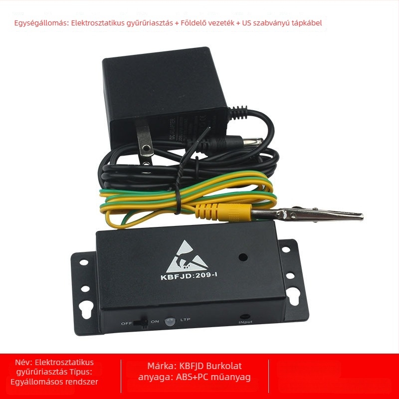 Elektrosztatikus gyűrűs riasztó - Márka KBFJD, Modell 209-1, Földelő vezeték benne van, ESD online detektor, Tanúsítvány ZKT-2209207037C