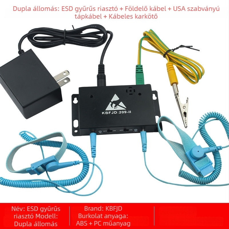 Elektrosztatikus gyűrűs riasztó - Márka KBFJD, Modell 209-1, Földelő vezeték benne van, ESD online detektor, Tanúsítvány ZKT-2209207037C