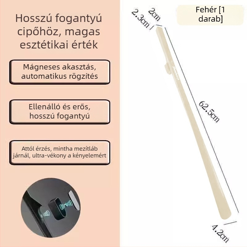 Mágneses cipőhúzó hosszú nyéllel, otthoni használatra, extra hosszú a magas minőségű cipőkhöz, modell 12411, alkalmas időseknek és terhes nőknek