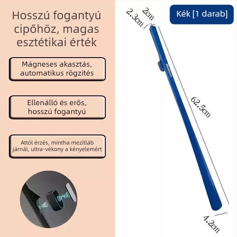 Mágneses cipőhúzó hosszú nyéllel, otthoni használatra, extra hosszú a magas minőségű cipőkhöz, modell 12411, alkalmas időseknek és terhes nőknek